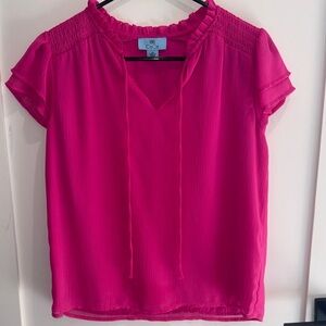 CeCe Vibrant Pink Ruffle Blouse